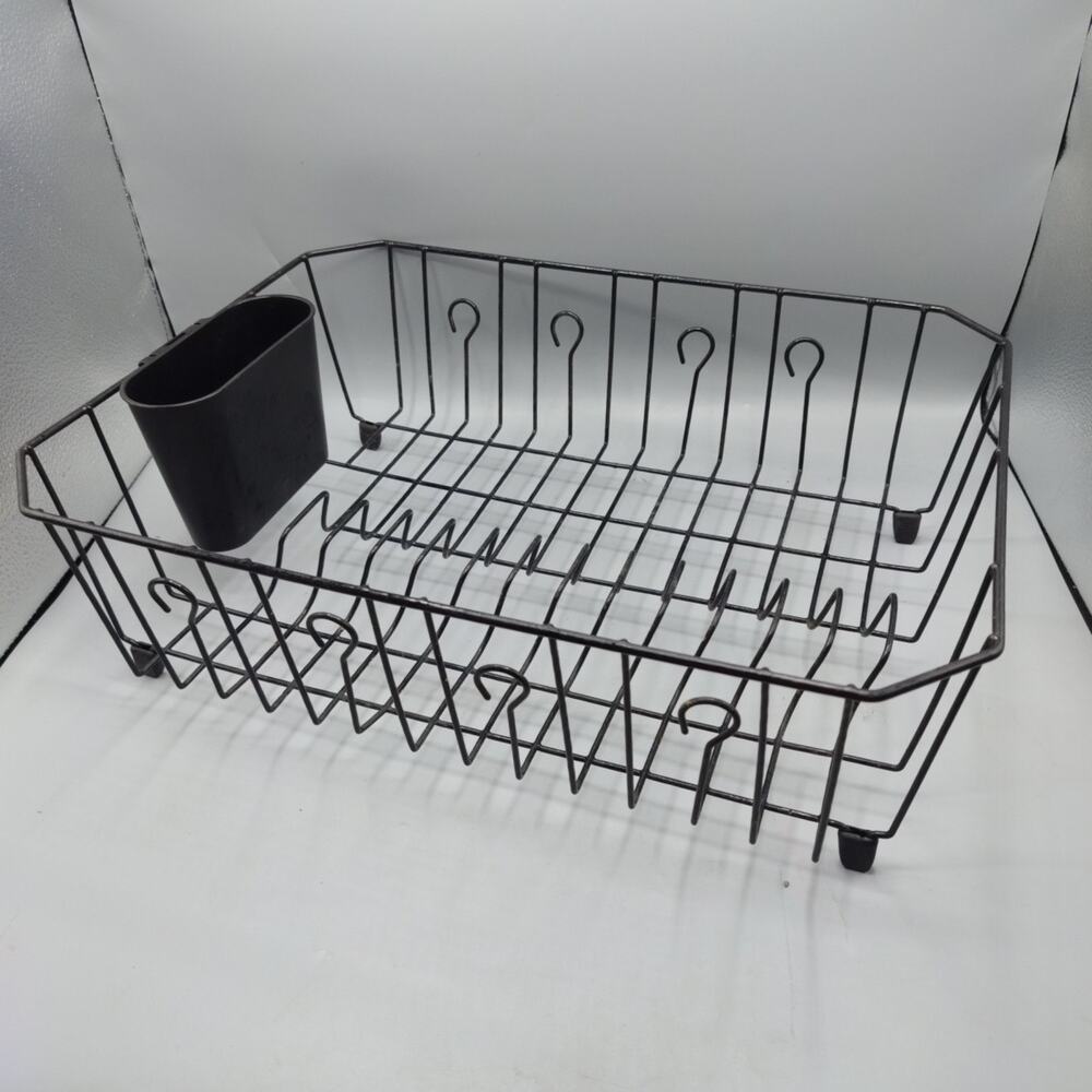 Vtg Rubbermaid COATED WIRE DISH DRAINER Drying Rack utensil Holder black